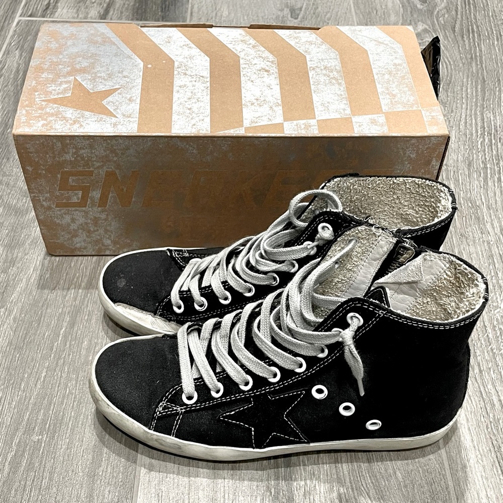 GOLDEN GOOSE Authentic Francy Black canvas high top sneaker-36